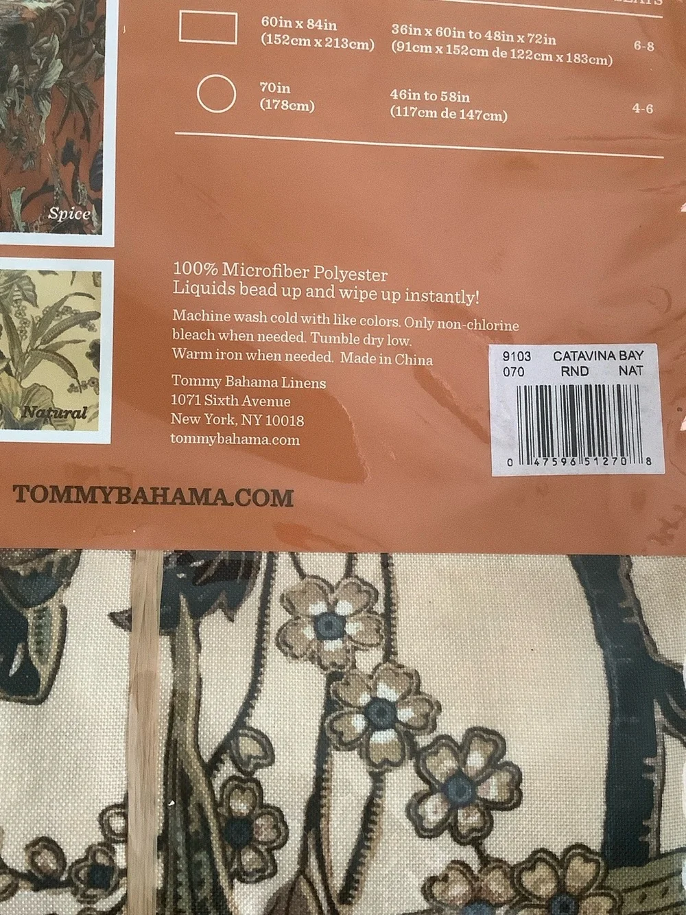 Tommy Bahama Tropical Leaves Tablecloth in Beige, Green, Blue NWT 70” Round